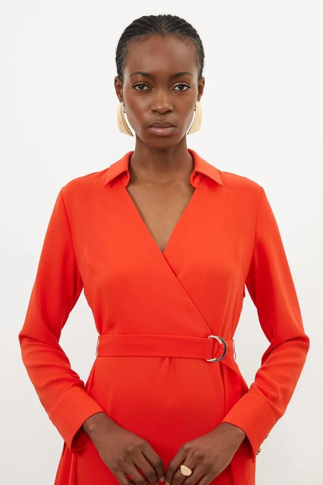 Dresses Women Karen Millen Soft Tailored Belted Draped Wrap Midi Dress Red