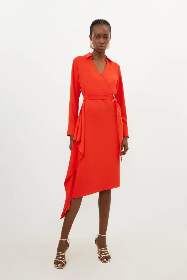 Dresses Women Karen Millen Soft Tailored Belted Draped Wrap Midi Dress Red