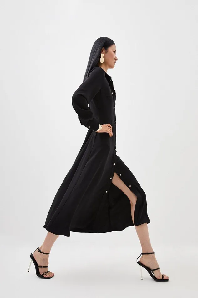 Dresses Women Karen Millen Soft Tailored Cut Out Back Detail Midi Shirt Dress Black