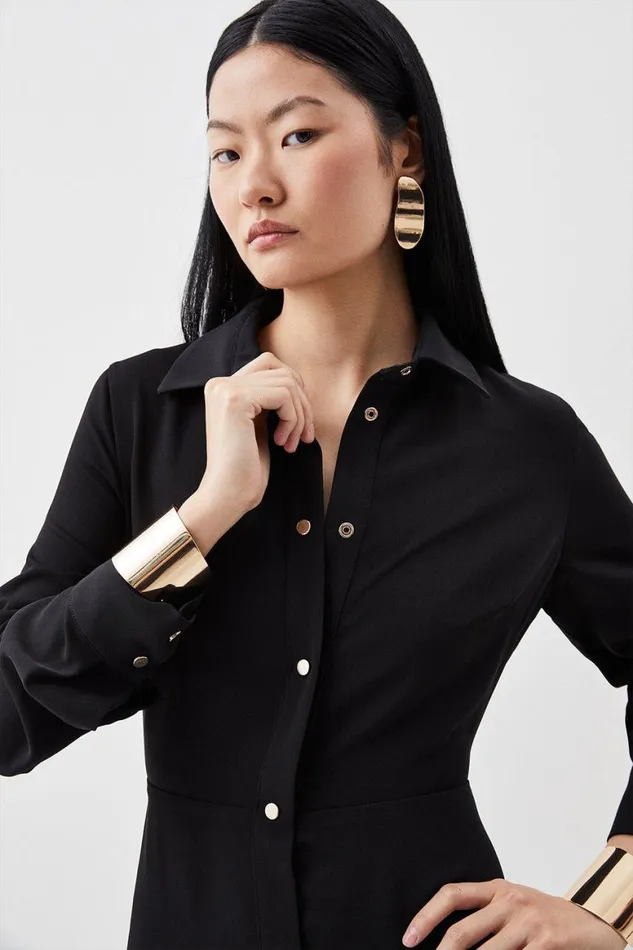 Dresses Women Karen Millen Soft Tailored Cut Out Back Detail Midi Shirt Dress Black