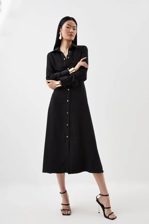Dresses Women Karen Millen Soft Tailored Cut Out Back Detail Midi Shirt Dress Black