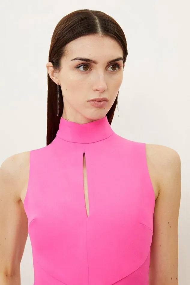 Dresses Women Karen Millen Soft Tailored Ruched Front High Neck Midi Dress Pink