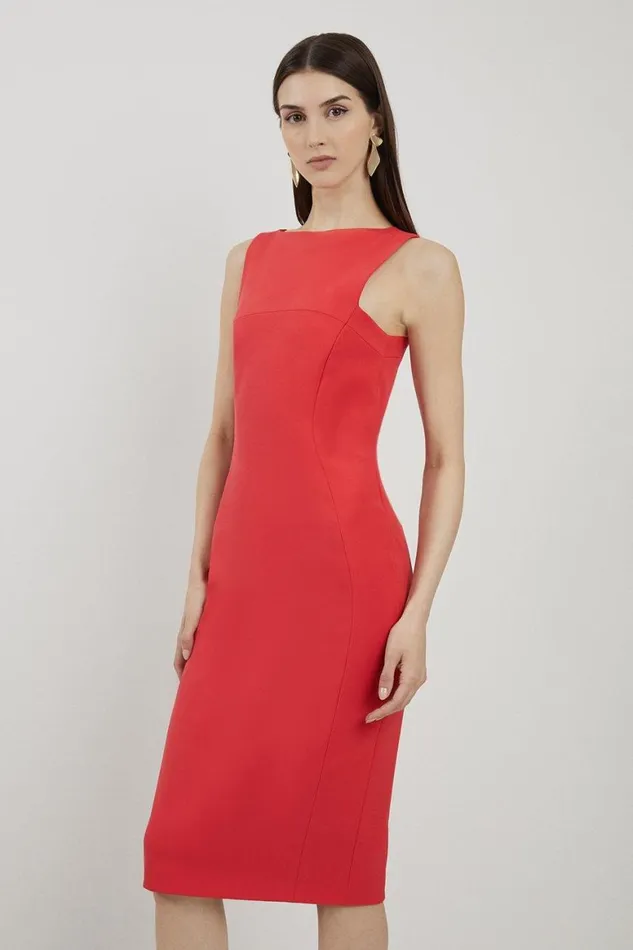 Dresses Women Karen Millen Stretch Crepe Panelled Tailored Midi Dress Red