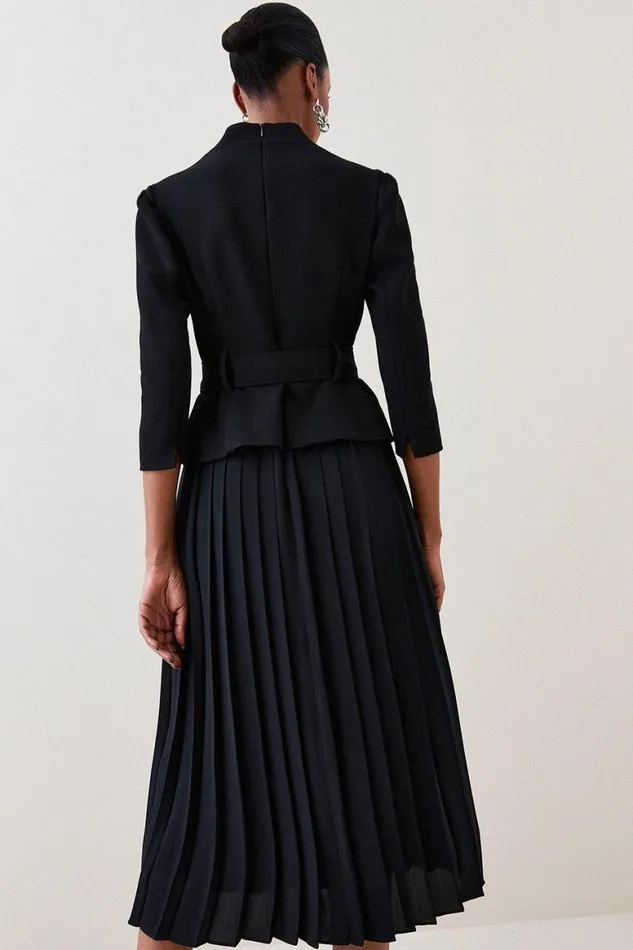 Dresses Women Karen Millen Structured Crepe Forever Soft Pleated Midi Dress Black