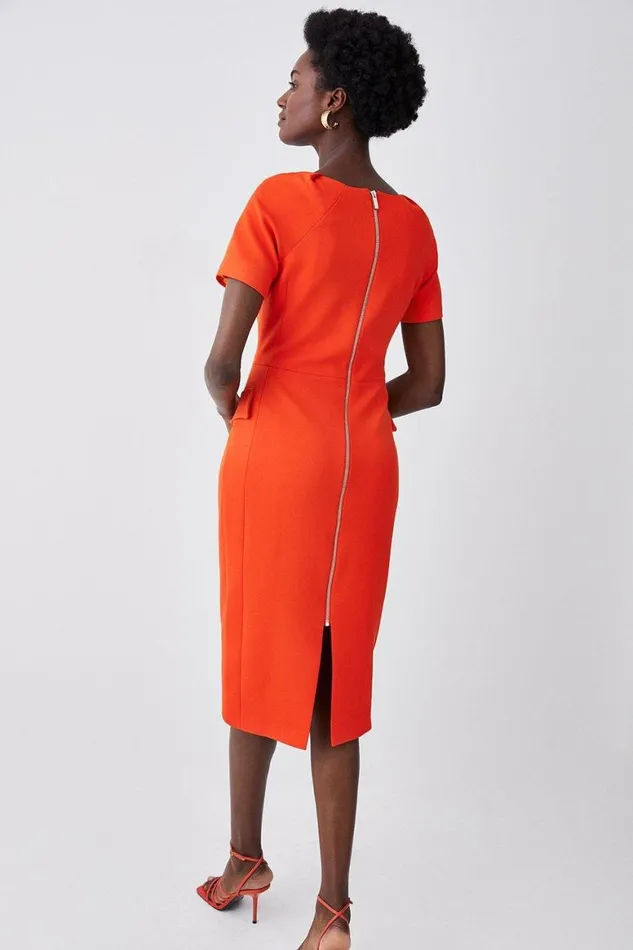 Dresses Women Karen Millen Structured Crepe Square Neck Midi Dress Orange