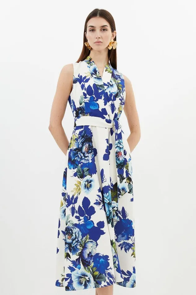 Dresses Women Karen Millen Tailored Crepe Floral Full Skirted Maxi Dress Floral