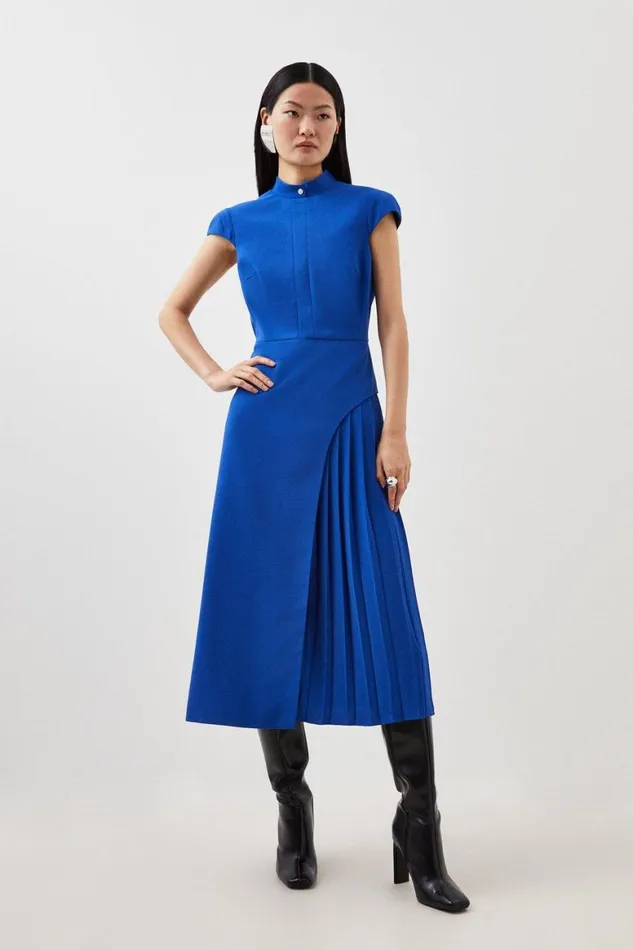 Dresses Women Karen Millen Tailored Crepe High Neck Side Pleat Detail Midi Dress Cobalt Dresses Women Karen Millen Tailored Crepe High Neck Side Pleat Detail Midi Dress Cobalt