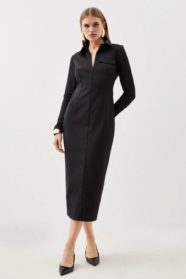 Dresses Women Karen Millen Tailored Pocket Detail Fitted Maxi Shirt Dress Black