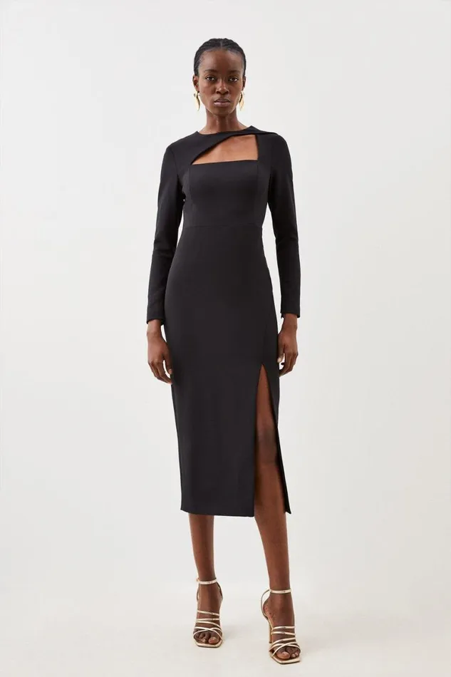 Dresses Women Karen Millen Tailored Stretch Crepe Asymmetric Panel Pencil Dress Black