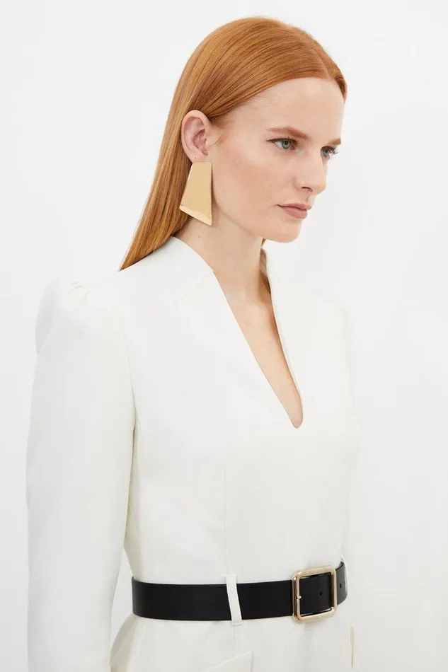 Dresses Women Karen Millen Tailored Structured Crepe High Neck Belted Pencil Dress Ivory