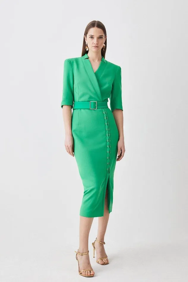 Dresses Women Karen Millen Tall Compact Stretch Lace Up Forever Midi Dress Green