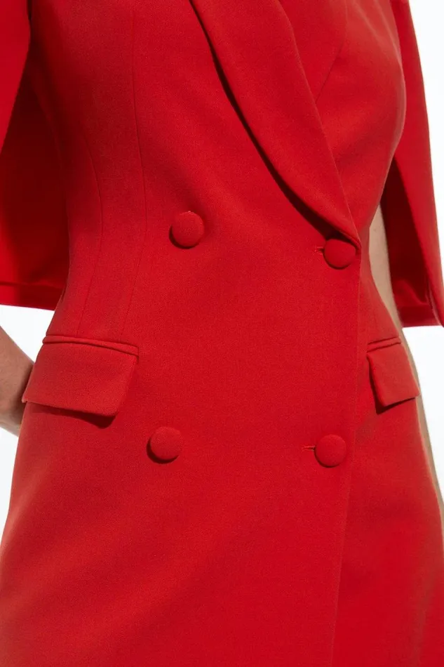 Dresses Women Karen Millen Tall Compact Stretch Tailored Tuxedo Cape Sleeve Mini Blazer Dress Red