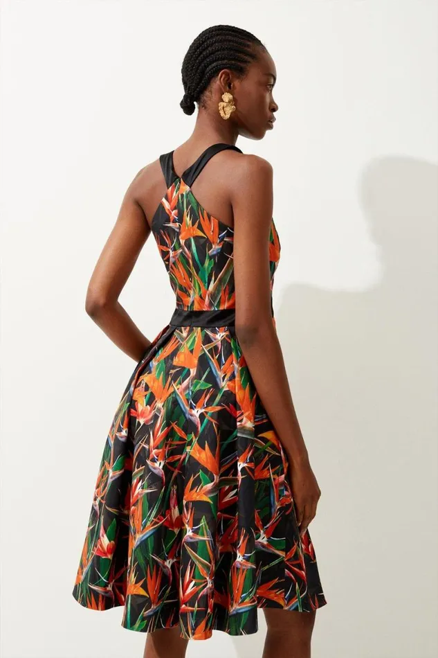 Dresses Women Karen Millen Tropical Lily Print Cotton Sateen Halter Midi Dress Multi