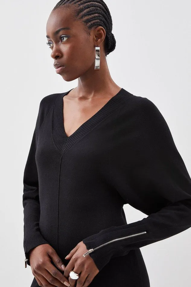 Dresses Women Karen Millen Viscose Blend Batwing Knitted Column Maxi Dress Black