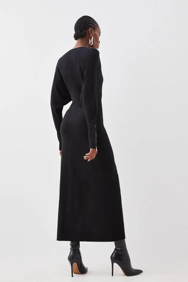 Dresses Women Karen Millen Viscose Blend Batwing Knitted Column Maxi Dress Black