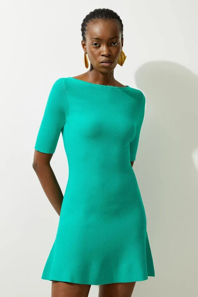 Dresses Women Karen Millen Viscose Blend Look Knit Flippy Mini Dress Green