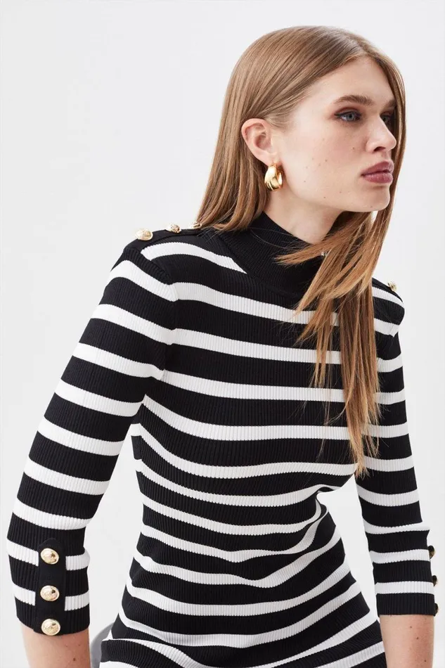 Dresses Women Karen Millen Viscose Blend Rib Knit Military Stripe Mini Dress Stripe