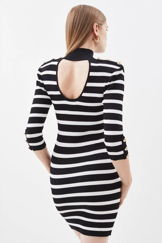 Dresses Women Karen Millen Viscose Blend Rib Knit Military Stripe Mini Dress Stripe