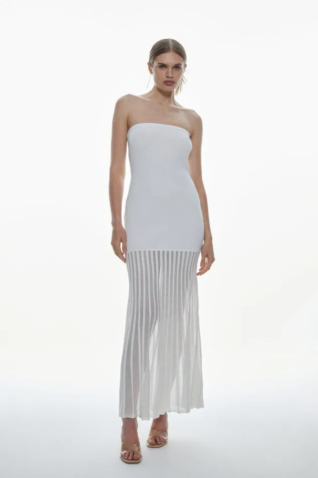 Dresses Women Karen Millen Viscose Blend Sheer Knit Bandeau Pleated Skirt Midaxi Dress Cream Dresses Women Karen Millen Viscose Blend Sheer Knit Bandeau Pleated Skirt Midaxi Dress Cream