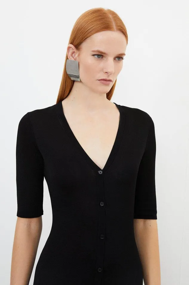 Dresses Women Karen Millen Viscose Blend Slinky Sheer Knit Button Front Midaxi Dress Black