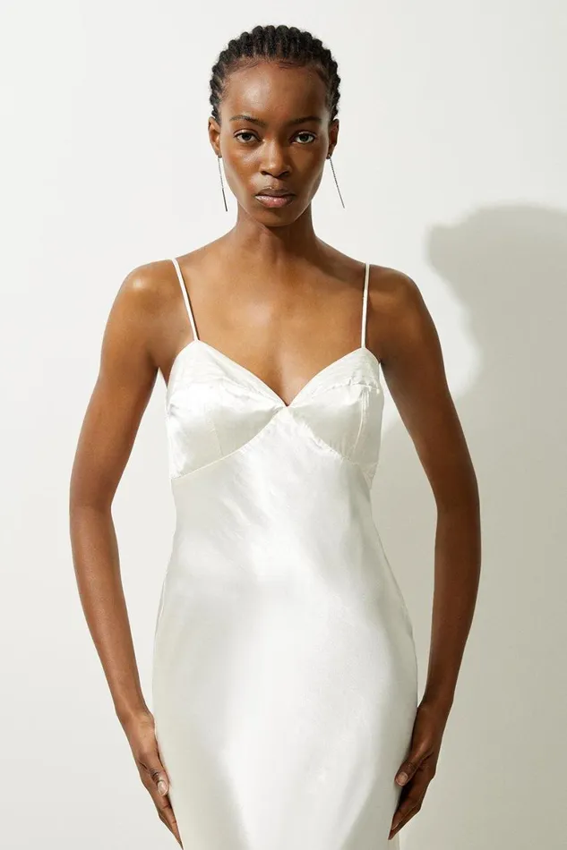 Dresses Women Karen Millen Viscose Satin Woven Slip Maxi Dress Ivory