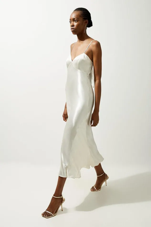 Dresses Women Karen Millen Viscose Satin Woven Slip Maxi Dress Ivory