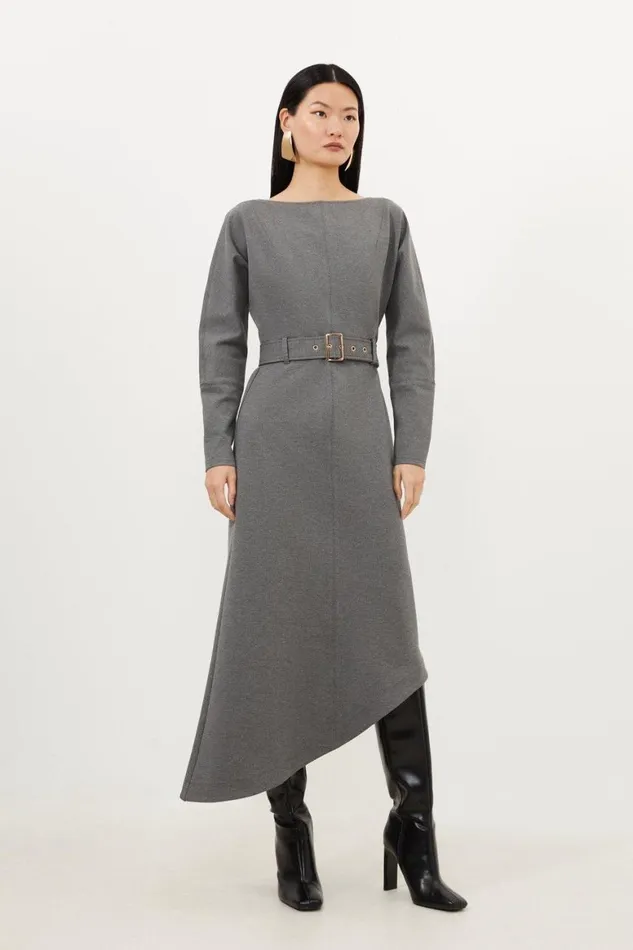 Dresses Women Karen Millen Waterfall Hem Belted Ponte Jersey Maxi Dress Charcoal
