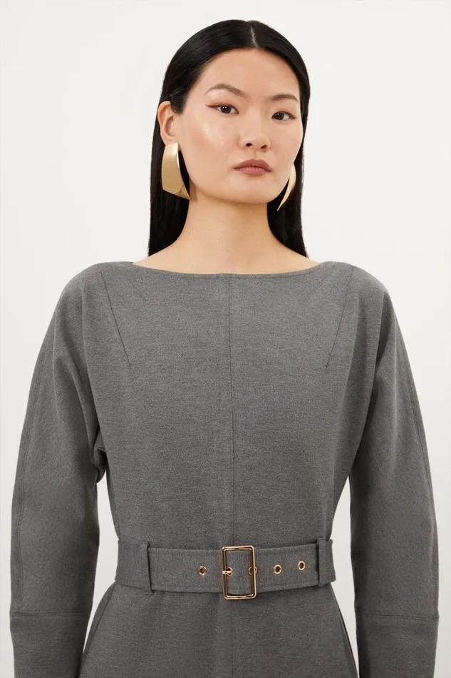 Dresses Women Karen Millen Waterfall Hem Belted Ponte Jersey Maxi Dress Charcoal