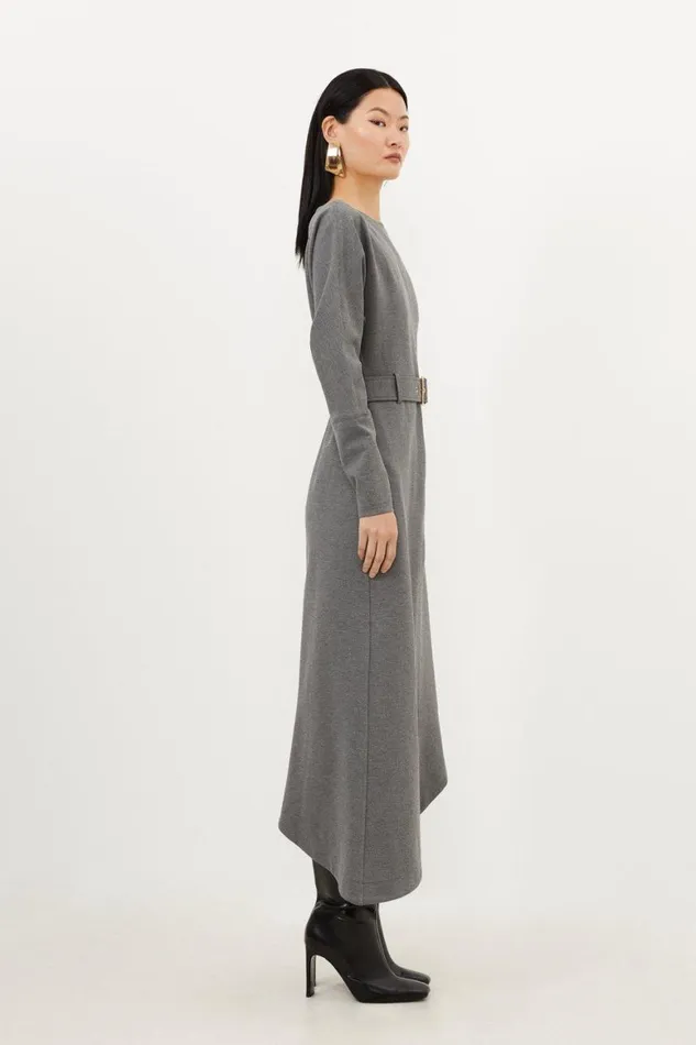 Dresses Women Karen Millen Waterfall Hem Belted Ponte Jersey Maxi Dress Charcoal