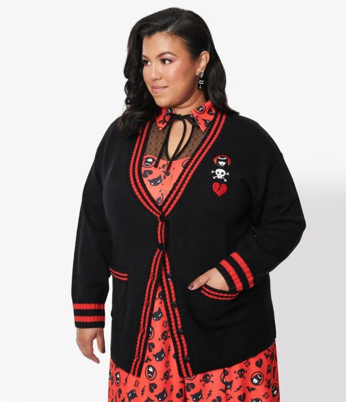 Emily The Strange X Black and Red Long Cardigan Clothing Unique Vintage Sweaters and Cardigans