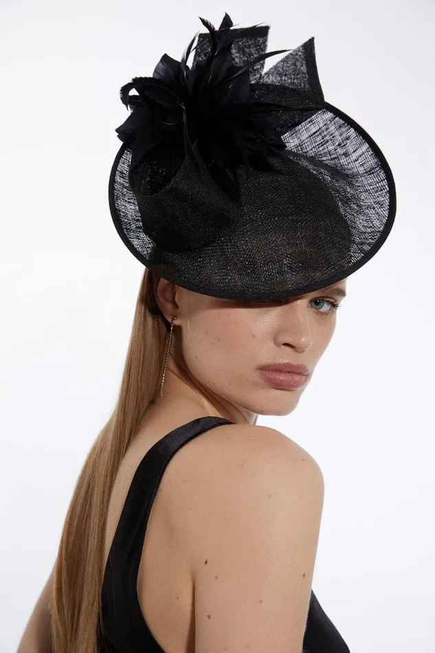 Fascinators Women Karen Millen Asymmetric Disk Fascinator With Feather Detail Black