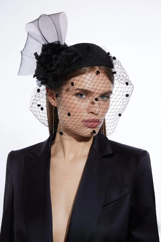 Fascinators Women Karen Millen Dobby Mesh Detail Fascinator Black