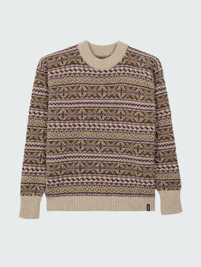 Finisterre Knitwear Women Shetland Fairisle Sweater Black Cherryecruheather Mist Multi