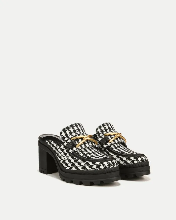 Flats and Loafers Shop Veronica Beard Wynter Houndstooth Loafer Mule Blackwhite