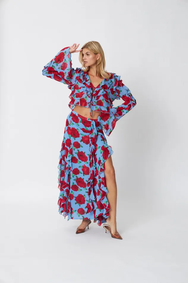 Georgia Skirt 8211 Blue Roses Women Cras Skirts and Shorts