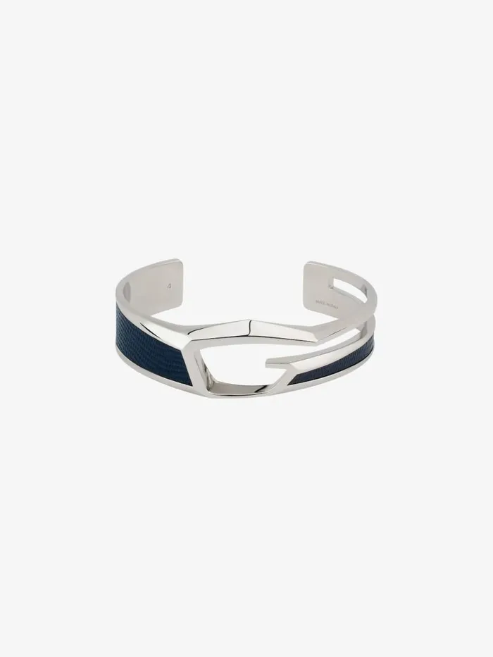 Giv Cut Bracelet In Metal And Leather Bluesilvery Men Givenchy Jewelry