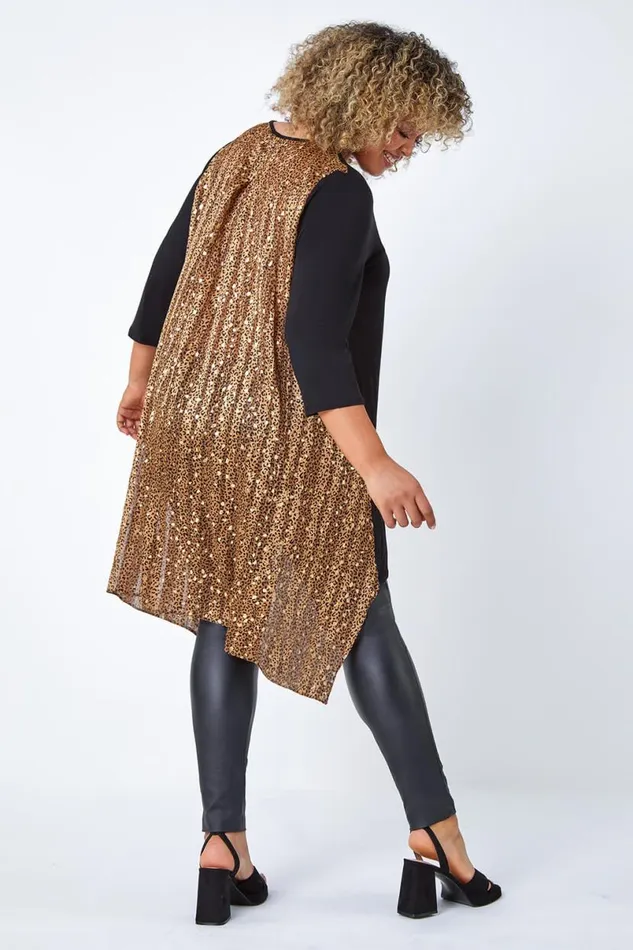 Gold Curve Animal Chiffon Back Stretch Top Women Roman Tops