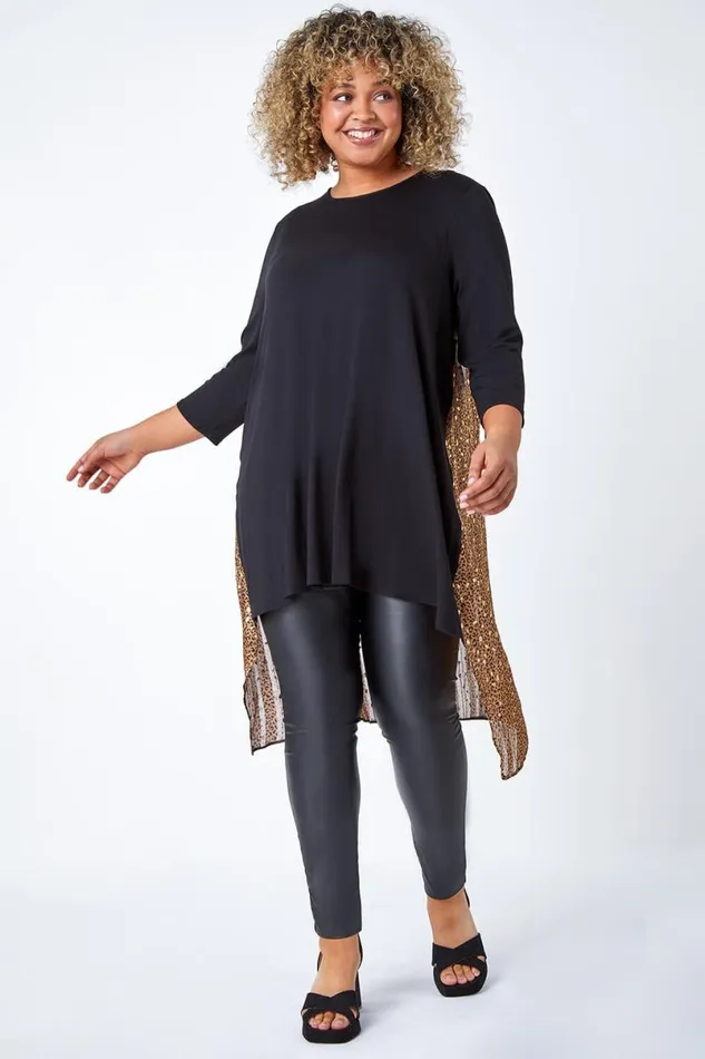 Gold Curve Animal Chiffon Back Stretch Top Women Roman Tops