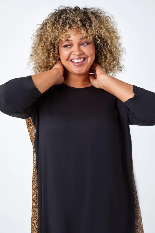 Gold Curve Animal Chiffon Back Stretch Top Women Roman Tops