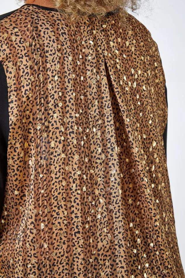 Gold Curve Animal Chiffon Back Stretch Top Women Roman Tops