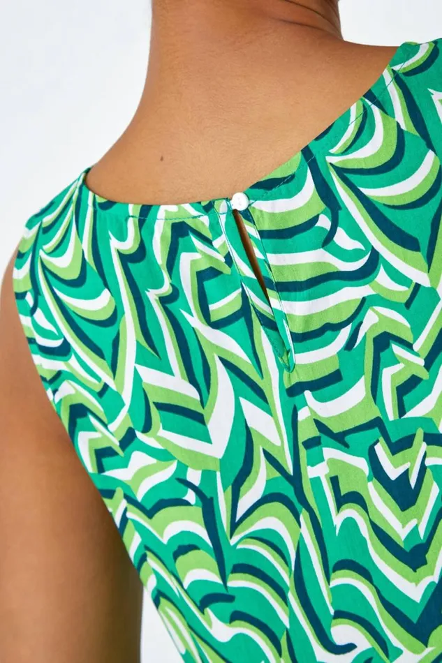 Green Geometric Sleeveless Smock Dress Women Roman Dresses