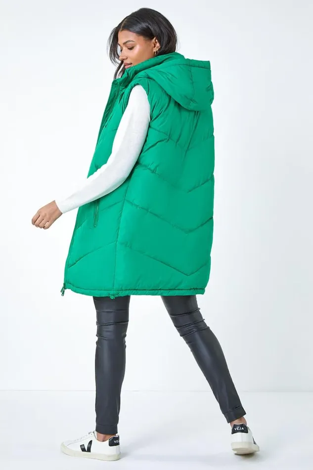 Green Quilted Hooded Gilet Women Roman Coats