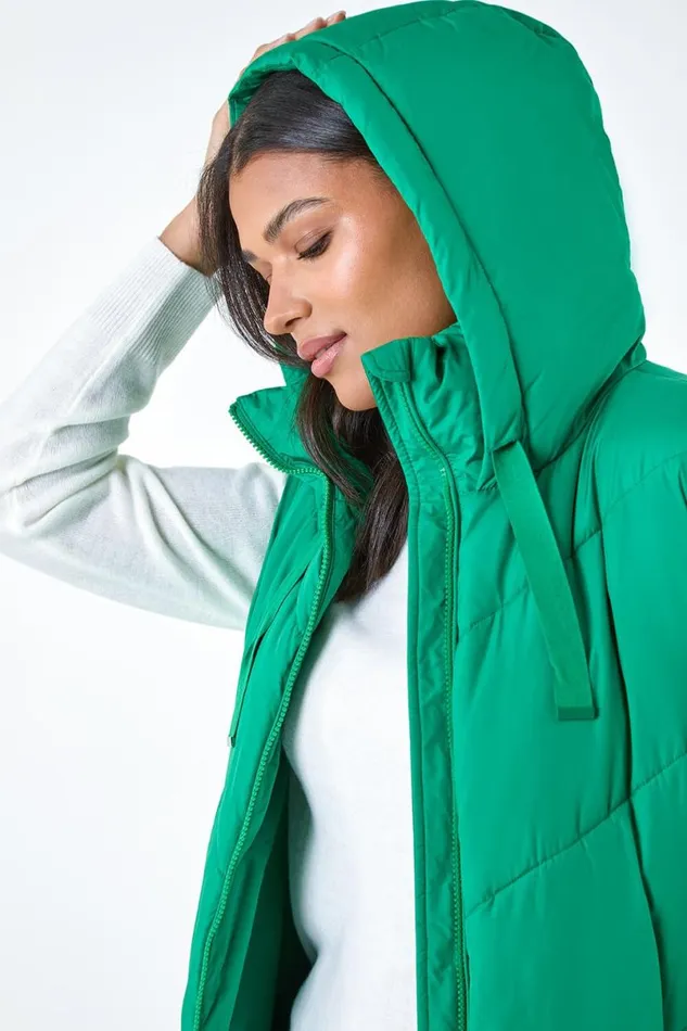 Green Quilted Hooded Gilet Women Roman Coats