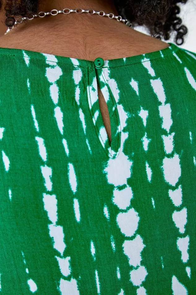 Green Tie Dye Print Sleeveless Smock Dress Women Roman Dresses