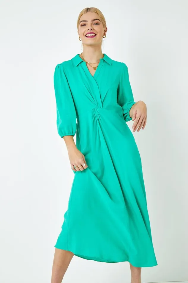 Green Twist Front Maxi Shirt Dress Women Roman Dresses