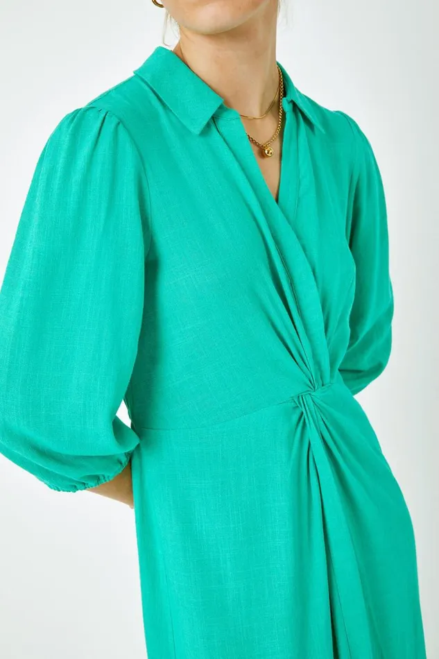 Green Twist Front Maxi Shirt Dress Women Roman Dresses