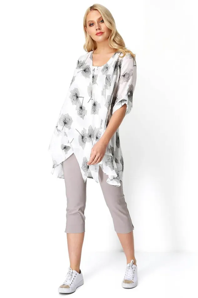 Grey Crinkle Print Tunic Top Women Roman Tops