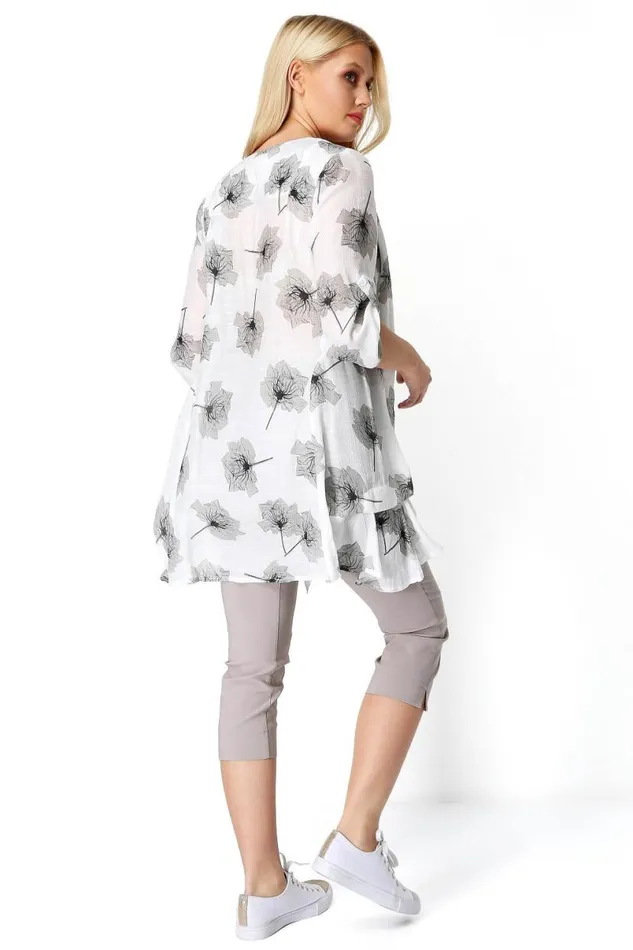 Grey Crinkle Print Tunic Top Women Roman Tops