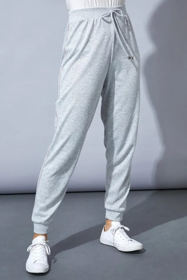 Grey Cuffed Drawstring Lounge Joggers Women Roman Trousers