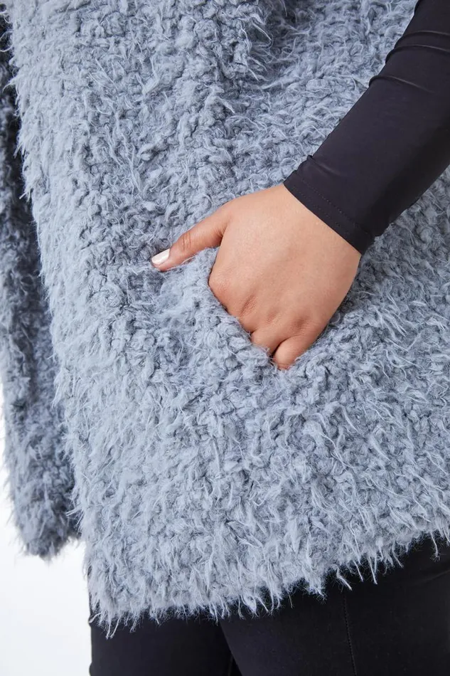 Grey Curve Textured Faux Fur Gilet Women Roman Jackets